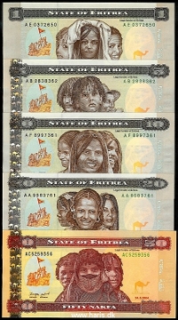 Picture of ERITREA 1-50 Nakfa 1997-04 P1-7 UNC