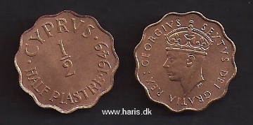 Picture of CYPRUS ½ Piastre 1949 KM29 UNC