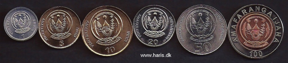 Picture of RWANDA 1-100 Francs 2003-07, KM22-32 UNC