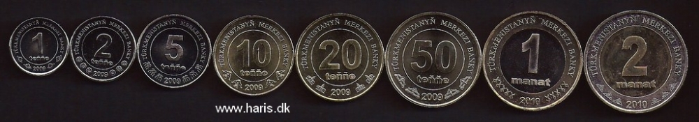 Picture of TURKMENISTAN 1 Tenge-2 Manat 2009-10 UNC