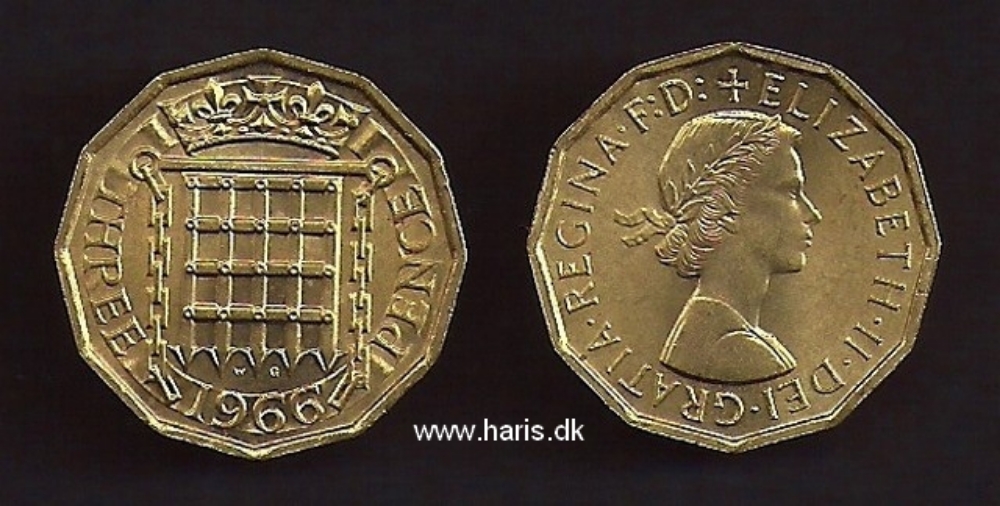 Picture of GREAT BRITAIN 3 Pence 1966 KM900 UNC