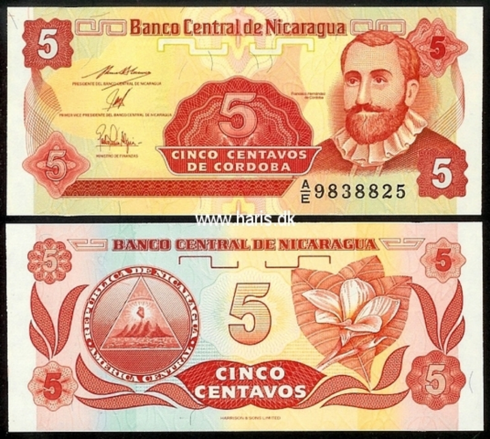 Picture of NICARAGUA 5 Centavos ND(1991) P 168 UNC