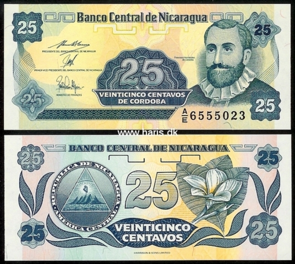 Picture of NICARAGUA 25 Centavos ND(1991) P 170 UNC