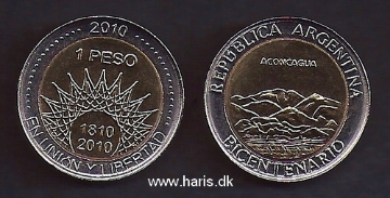 Picture of ARGENTINA 1 Peso 2010, Aconcagua KM157 UNC