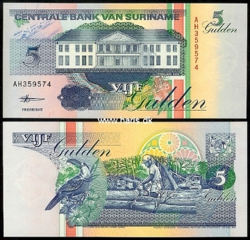 Picture of SURINAME 5 Gulden 1998 P 136b UNC