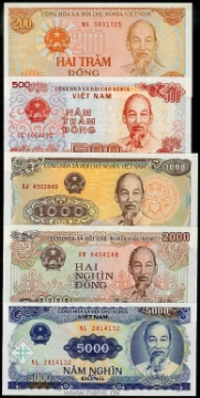 Picture of VIETNAM 200-5000 Dong 1987-91 P 100-108 UNC