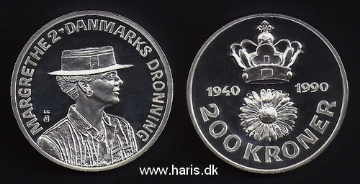 Picture of DENMARK 200 Kroner 1990 KM 872 PROOF