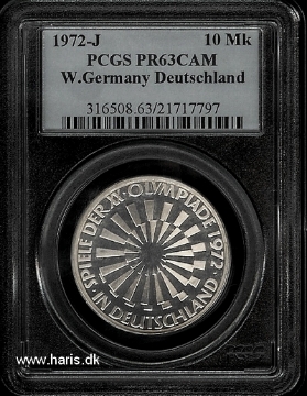 Picture of GERMANY F.R. 10 Mark 1972J KM130 PROOF PCGS PR63CAM