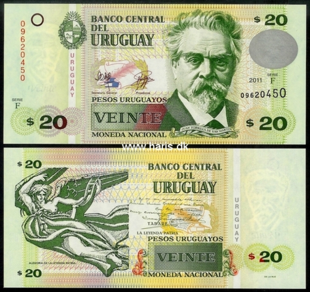 Picture of URUGUAY 20 Pesos Uruguayos 2011 P 86b UNC