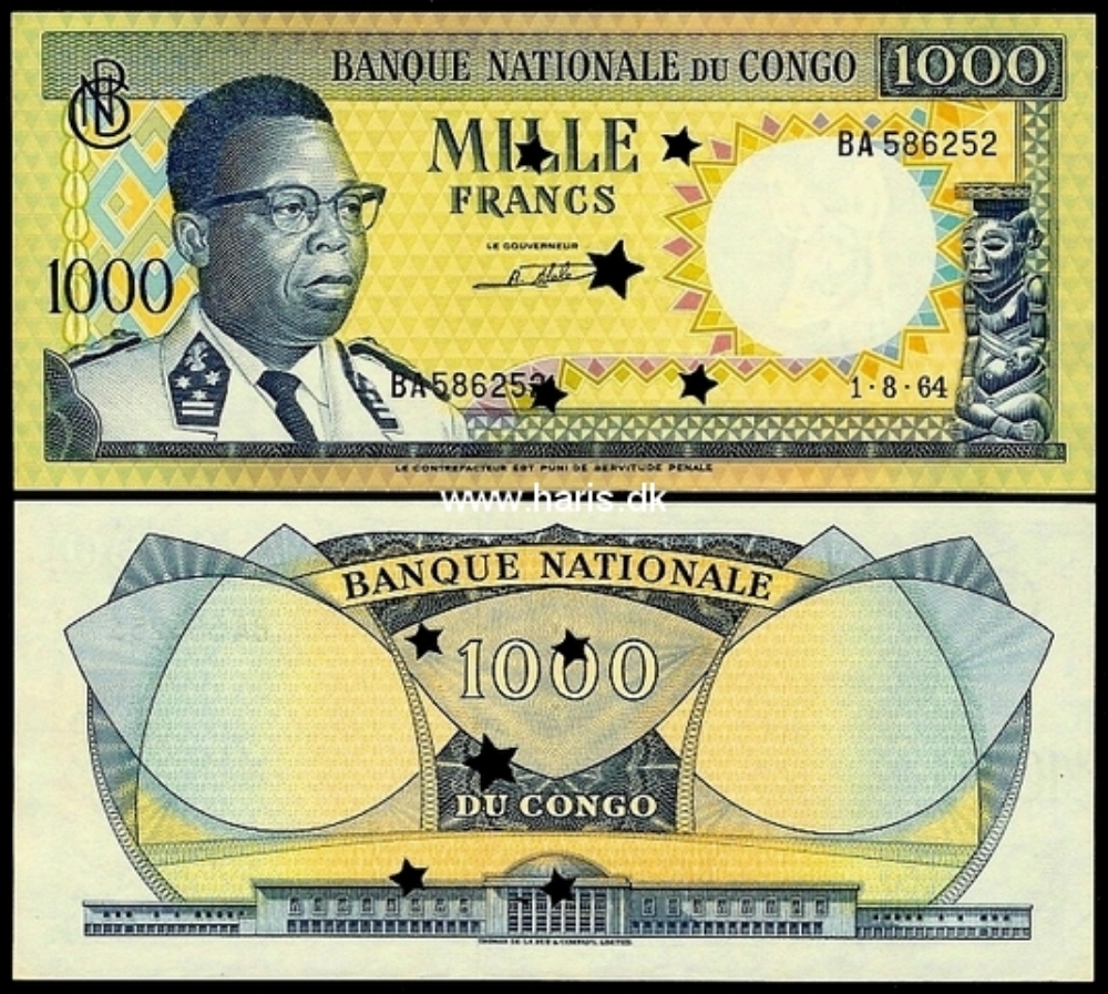 Picture of CONGO D.R. 1000 Francs 1964 P 8 UNC