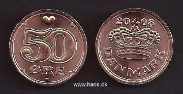 Picture of DENMARK 50 Ore 2008 KM 866.3 UNC