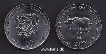 Picture of SOMALIA 10 Shillings 2000 Ox KM 91 UNC