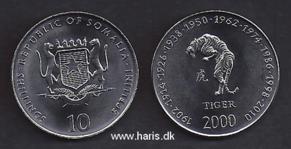 Picture of SOMALIA 10 Shillings 2000 Tiger KM 92 UNC