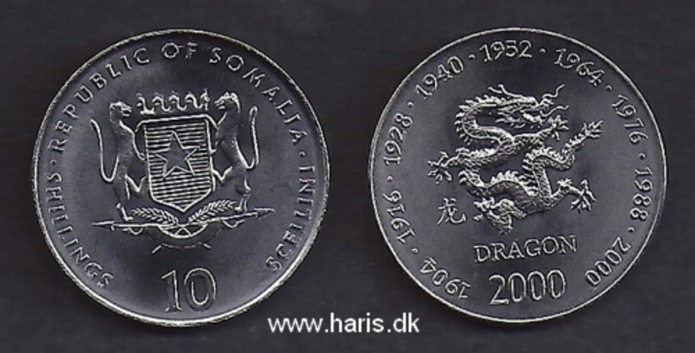 Picture of SOMALIA 10 Shillings 2000 Dragon KM 94 UNC