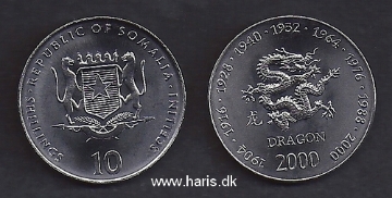 Picture of SOMALIA 10 Shillings 2000 Dragon KM 94 UNC