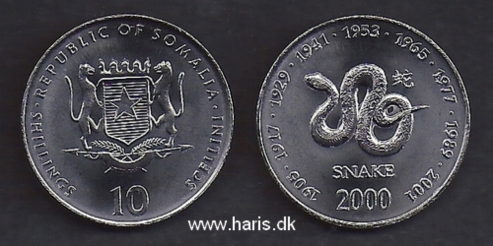 Picture of SOMALIA 10 Shillings 2000 Snake KM 95 UNC