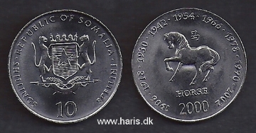 Picture of SOMALIA 10 Shillings 2000 Horse KM 96 UNC
