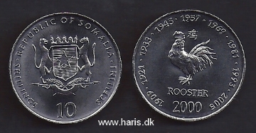 Picture of SOMALIA 10 Shillings 2000 Rooster KM 99 UNC