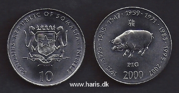Picture of SOMALIA 10 Shillings 2000 Pig KM 101 UNC