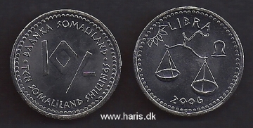 Picture of SOMALILAND 10 Shillings 2006 Libra KM 15 UNC