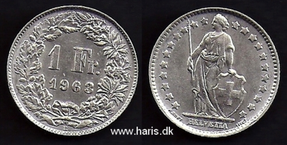 Picture of SWITZERLAND 1 Franc 1963 Silver KM24 aUNC