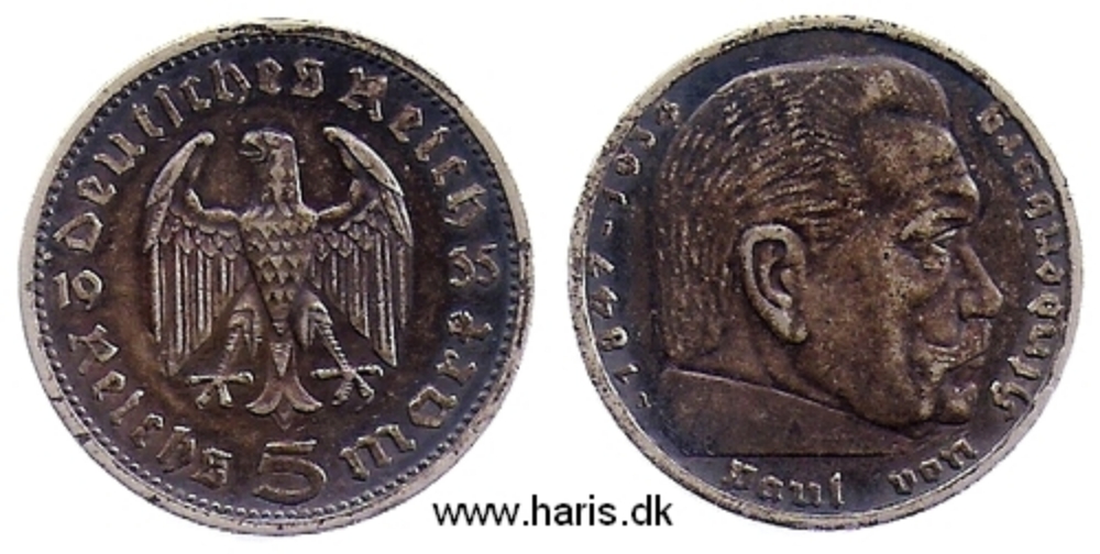 Picture of GERMANY 5 Reichsmark 1935A Silver KM86 XF