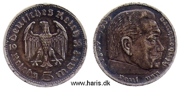 Picture of GERMANY 5 Reichsmark 1935A Silver KM86 XF