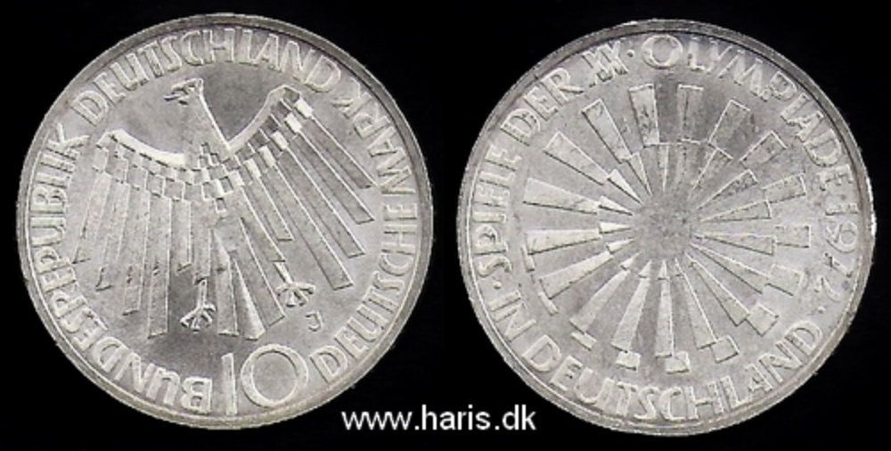 Picture of GERMANY F.R. 10 Mark 1972J Comm. Silver KM130 aUNC