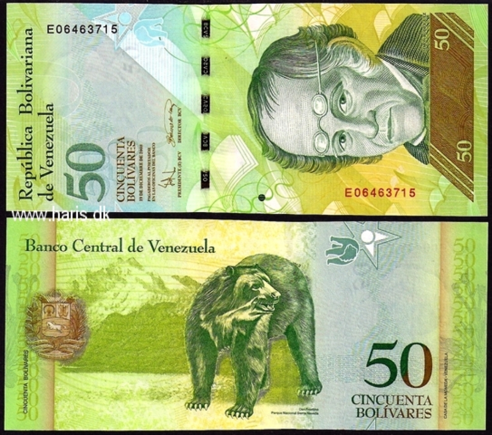 Picture of VENEZUELA 50 Bolivares 2008 19.12. P 92c UNC