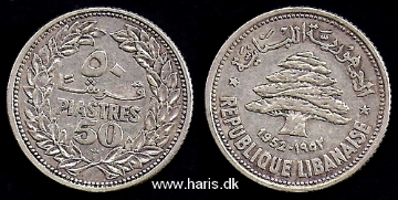 Picture of LEBANON 50 Piastres 1952 Silver KM17 VF