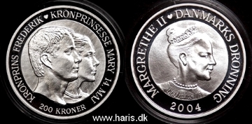 Picture of DENMARK 200 Kroner 2004 Comm. Silver KM895 PROOF