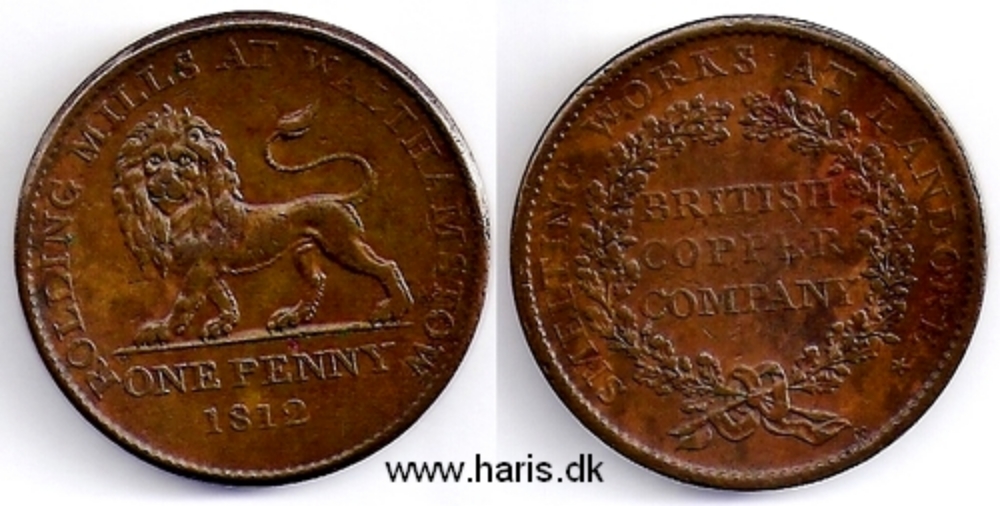 Picture of GREAT BRITAIN - BRITISH COPPER CO. 1 Penny Rolling Mills Token 1812 VF