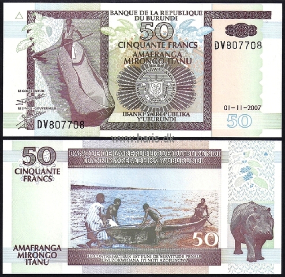 Picture of BURUNDI 50 Francs 2007 P36, Radar serial number UNC