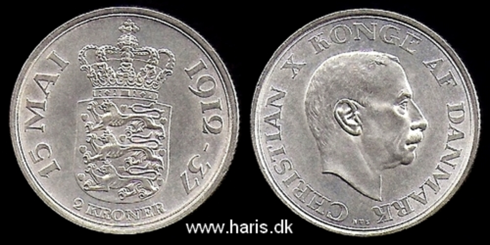 Picture of DENMARK 2 Kroner 1937 Comm. Silver KM830 XF+/aUNC