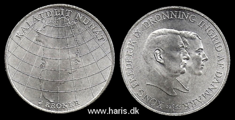 Picture of DENMARK 2 Kroner 1953 Comm. Silver KM844 UNC