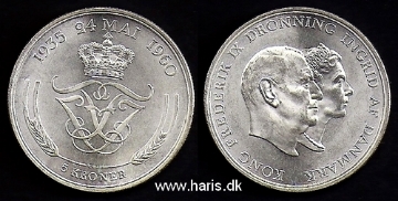 Picture of DENMARK 5 Kroner 1960 Comm. Silver KM852 UNC