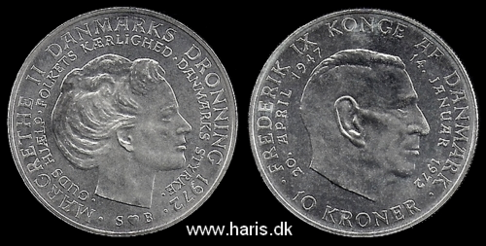 Picture of DENMARK 10 Kroner 1972 Comm. Silver KM858 UNC