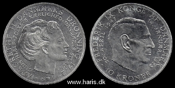 Picture of DENMARK 10 Kroner 1972 Comm. Silver KM858 UNC