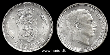 Picture of DENMARK 2 Kroner 1916 Silver KM820 aUNC