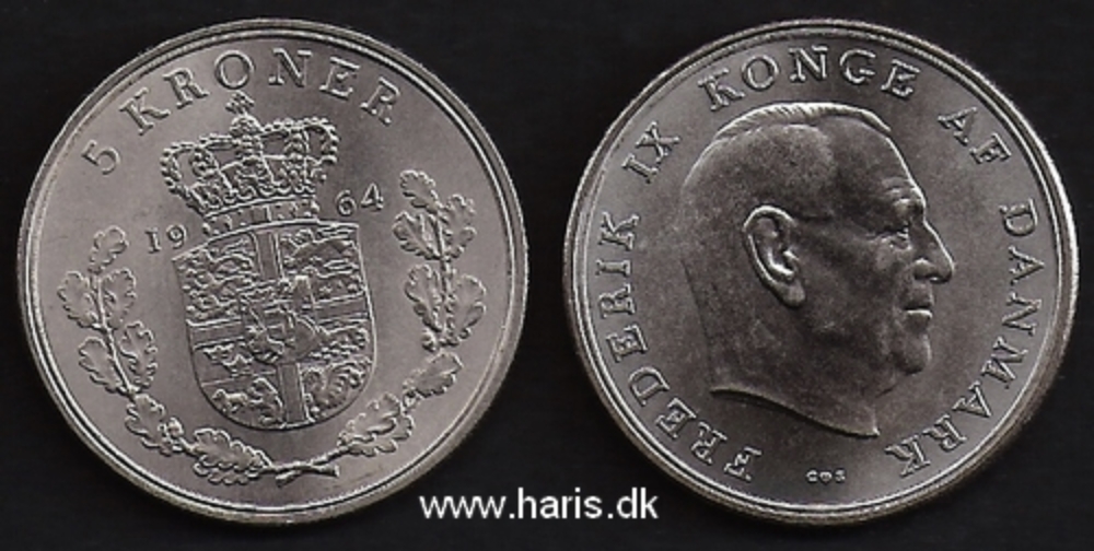 Picture of DENMARK 5 Kroner 1964 KM853.1 UNC