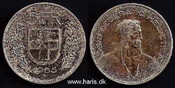 Picture of SWITZERLAND 5 Francs 1965 Silver KM40 VF+/XF