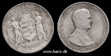 Picture of HUNGARY 5 Pengö 1930 Comm. Silver KM512 VF