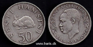 Picture of TANZANIA 50 Senti 1966 KM3 VF+