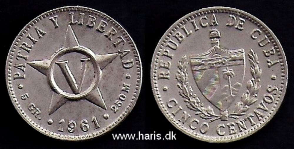 Picture of CUBA 5 Centavos 1961 KM11.3 aUNC