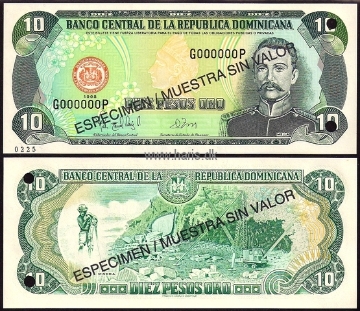 Picture of DOMINICAN REP. 10 Pesos 1998 Specimen P 153s UNC