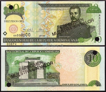 Picture of DOMINICAN REP. 10 Pesos 2000 Specimen P 159s UNC