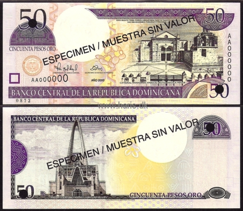 Picture of DOMINICAN REP. 50 Pesos 2000 Specimen P 161s UNC