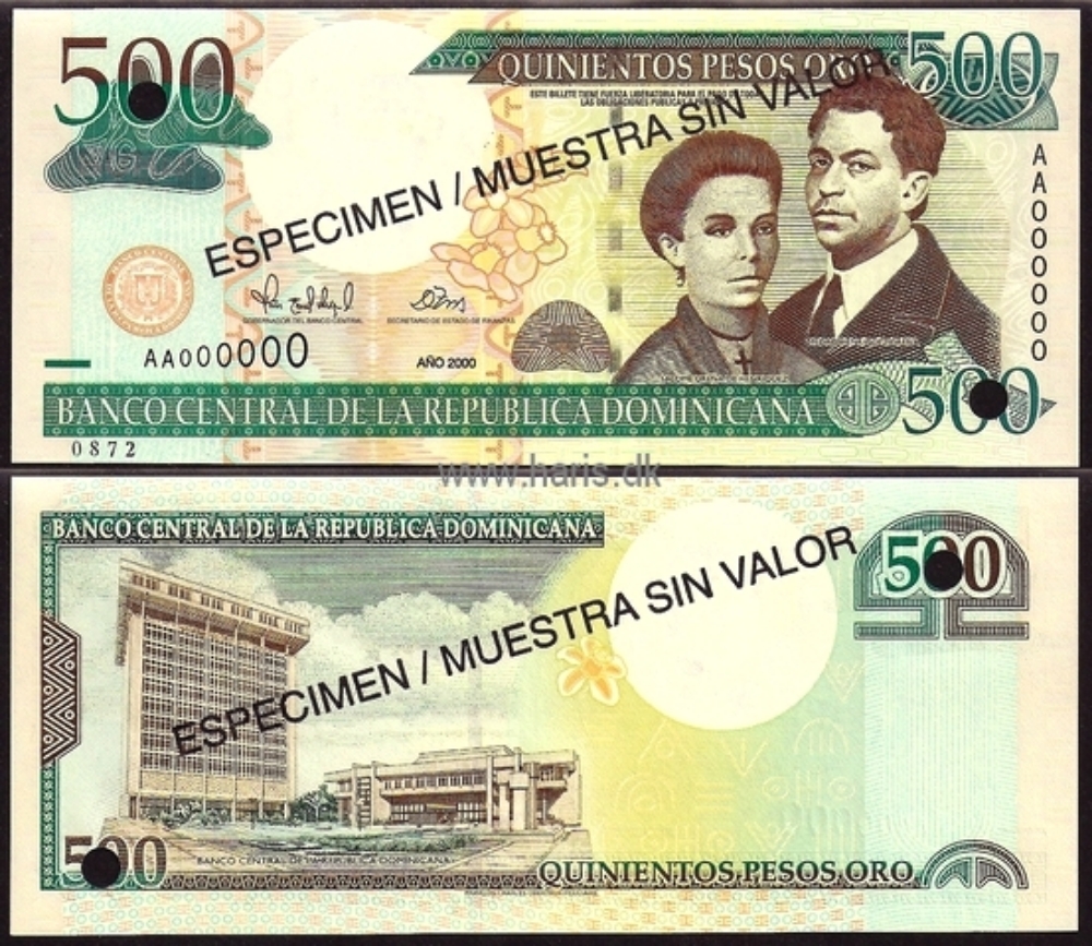 Picture of DOMINICAN REP. 500 Pesos 2000 Specimen P 162s UNC