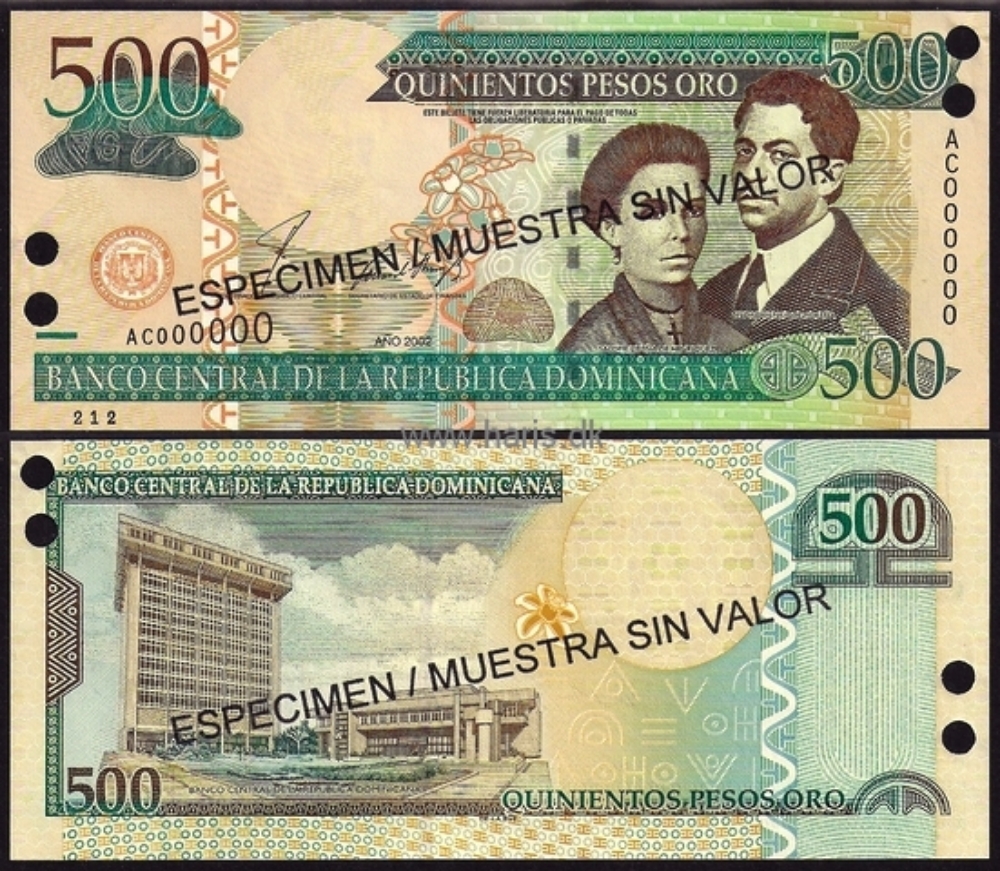 Picture of DOMINICAN REP. 500 Pesos 2002 Specimen P 172s UNC