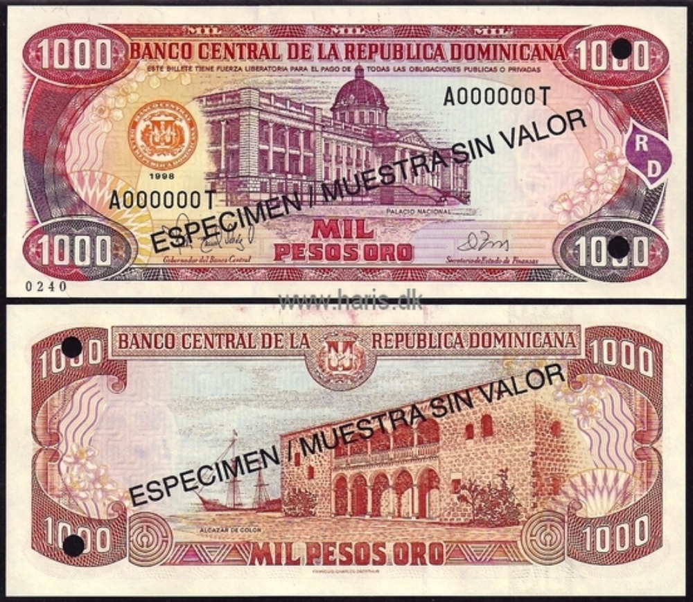 Picture of DOMINICAN REP. 1000 Pesos 1998 Specimen P 158s UNC